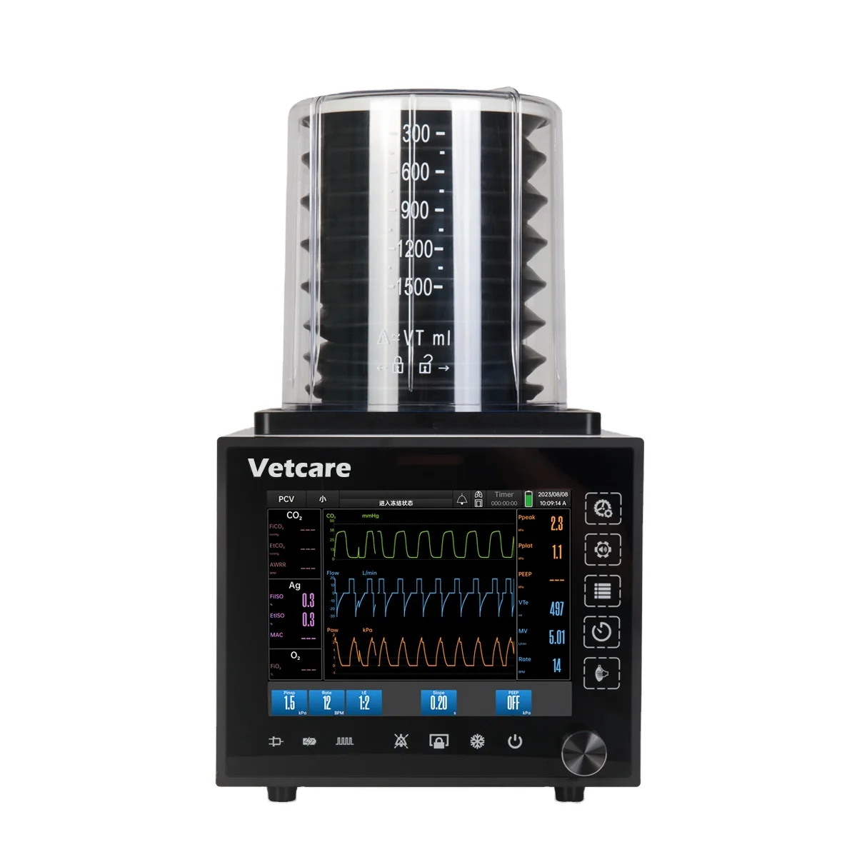 Anesthesia ventilator iVvet-7 adoptes integrated oxygen monitor,ETCO2 and AG design used with various anaesthesia machines