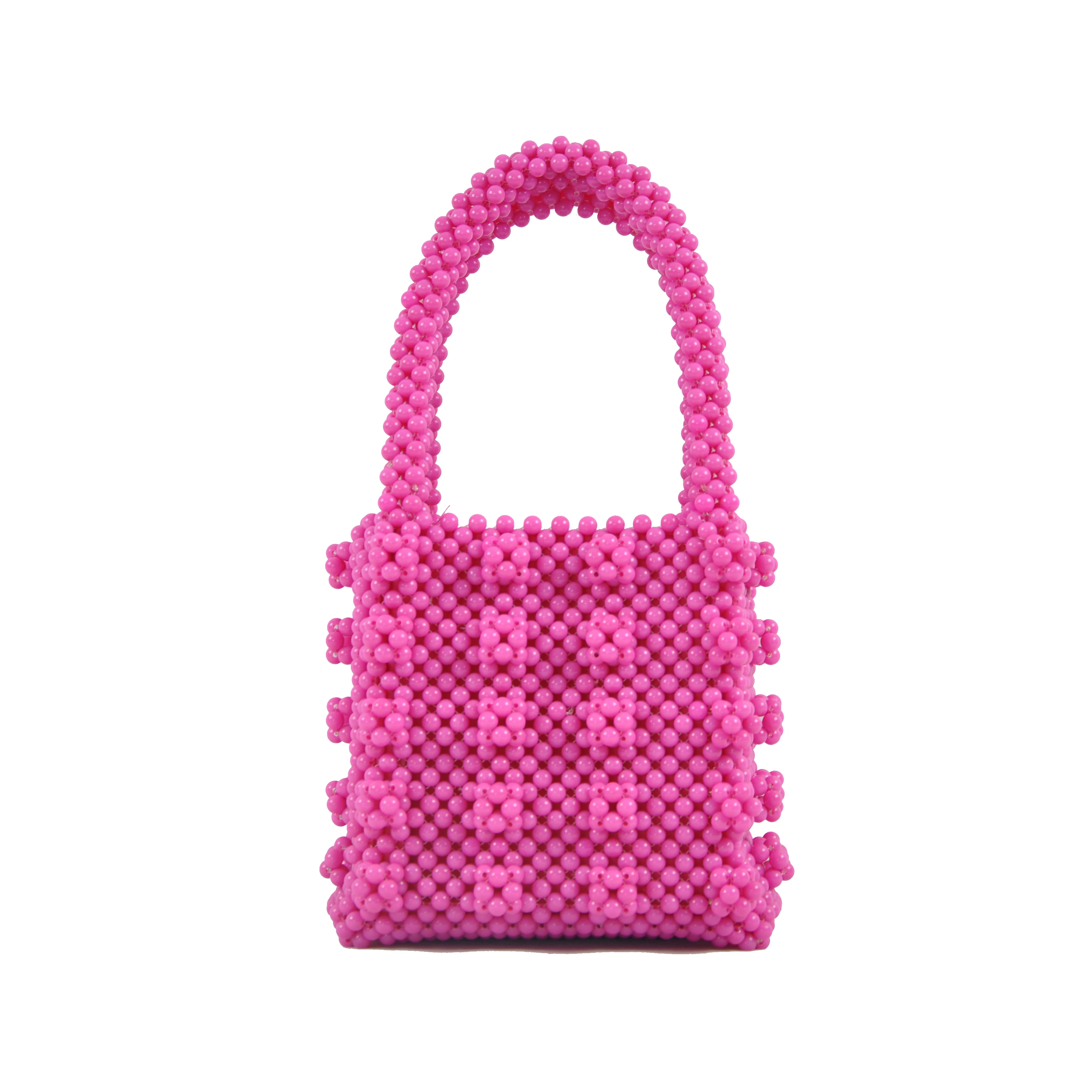 Beaded Handbag Gift Homemade Pearl Bag Famous Design Women Acrylic Bag Handle Summer Bag