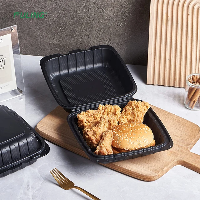 Natural Mineral Filled pp Food Container Take Away Food Boxes Bio 3 Compartment Lid Hinged Fast Food Container