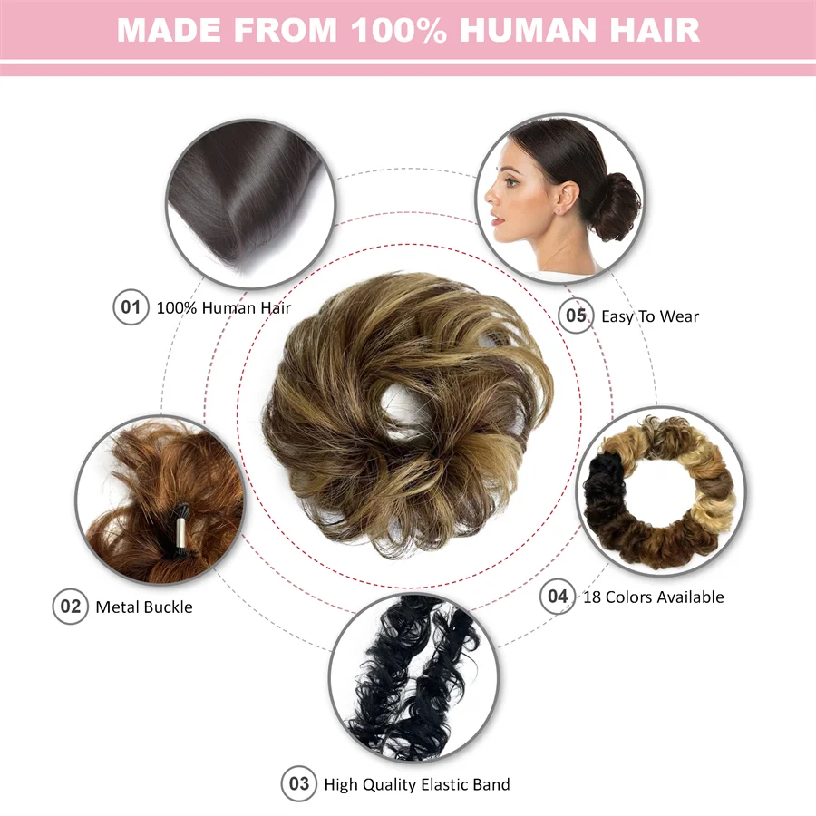 Hot Selling Human Hair Wrap Curly Scrunchie Messy Hair Bun Extensions Chignon Hair For Women