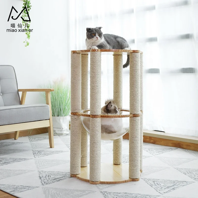 Roman Hot Selling Outdoor 3 layers Wood Cat Scratcher cat climb tree