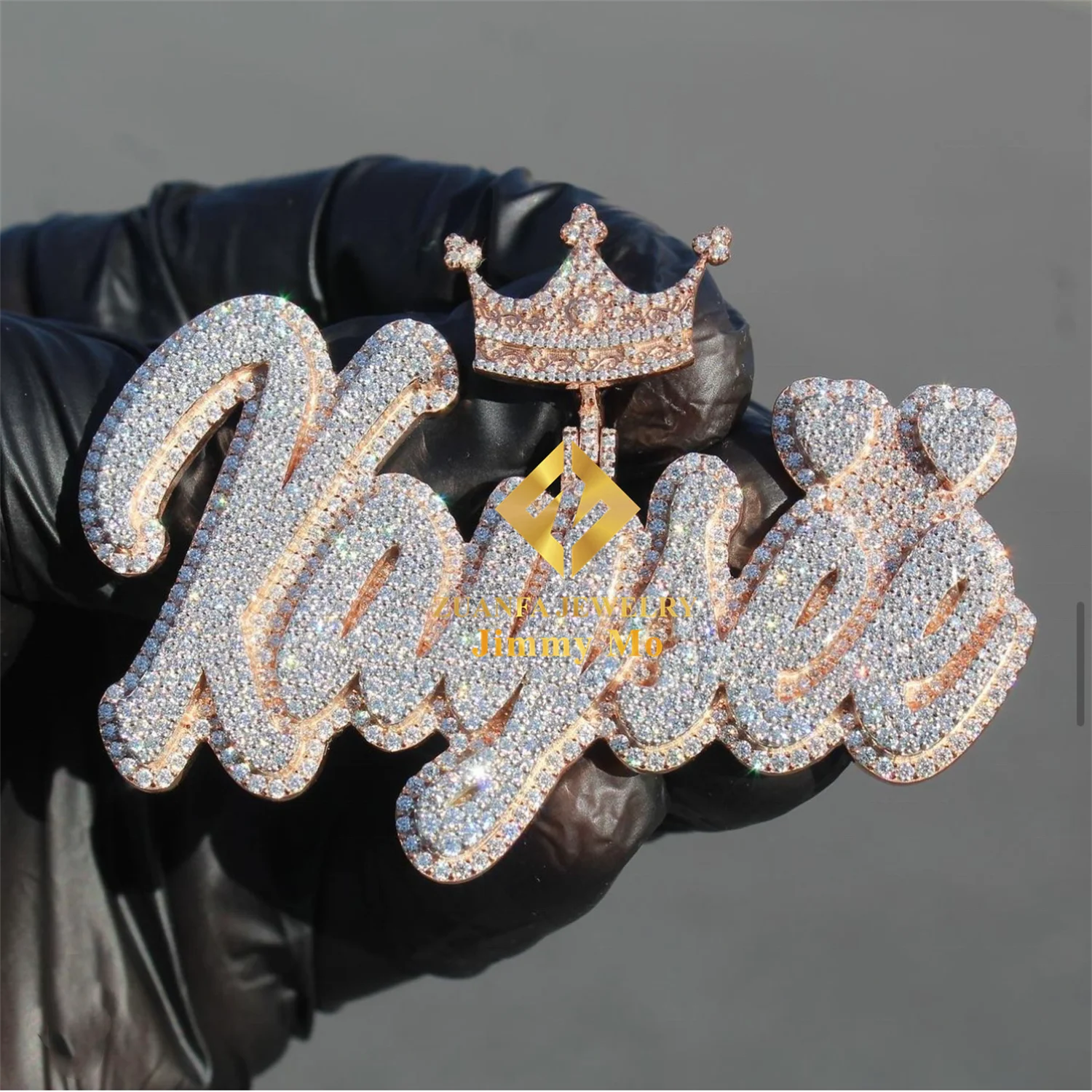 Private Custom Two Tone Color 925 Solid Silver Iced Out Hip Hop Pendant Jewelry VVS Moissanite  Letter CurvisePendant Necklace