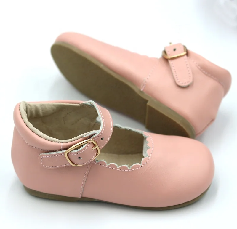 Textured Leather Flat Hard Sole Buckle Strap Children Girls Dress Shoes