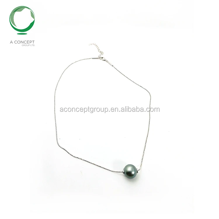 Ожерелье из серебра 925 пробы с блестящим серым/темным жемчугом P005N090, 10-11 мм, Длина Таити, 40 см + 5 см, удлинитель, жемчуг Таити