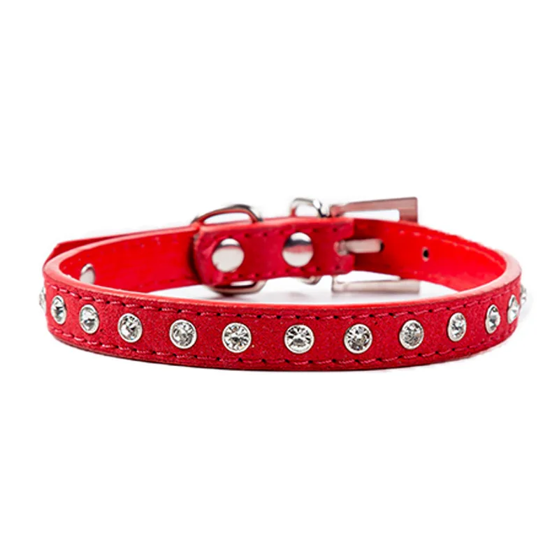 Wholesale shiny diamond dog collar comfortable pu leather super fiber soft cat pet collar