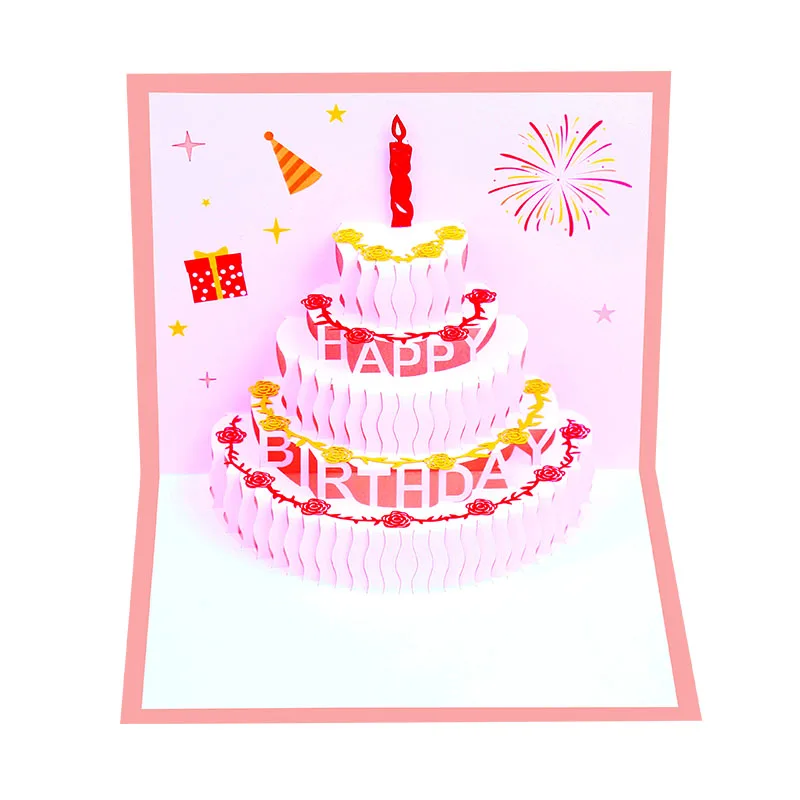 Customized Handmade Happy Birthday 3D Card Colorful Cute Cake Pop Up Greeting Cards For Kids Gift