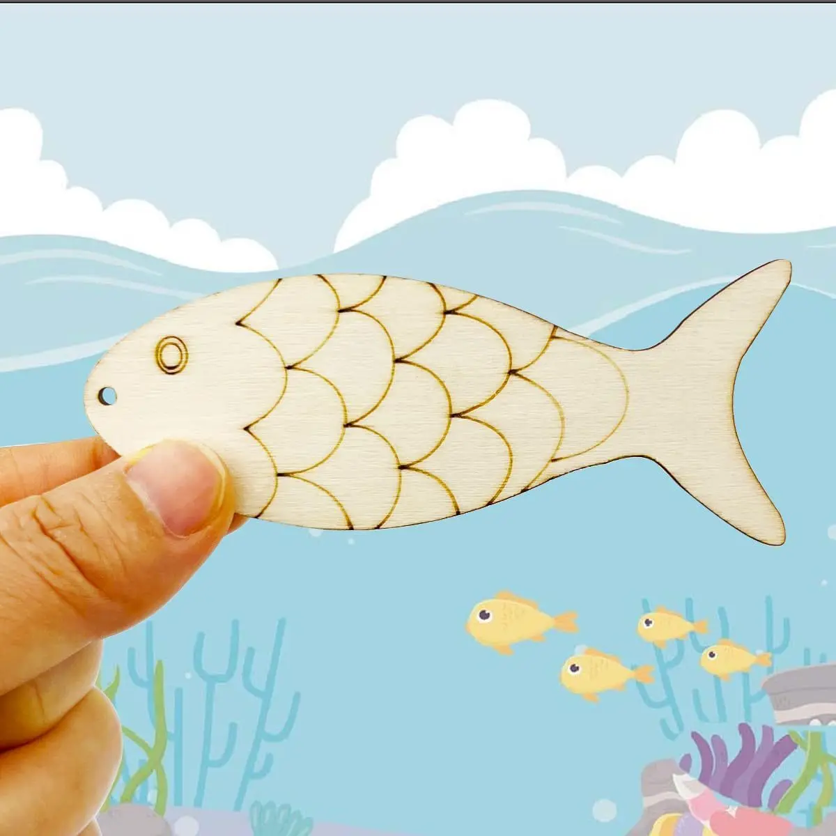 30 Pieces Unfinished Fish Shaped Wood Openwork Fish Wood DIY Crafts Openwork Blank Wood Fish Shaped Charms