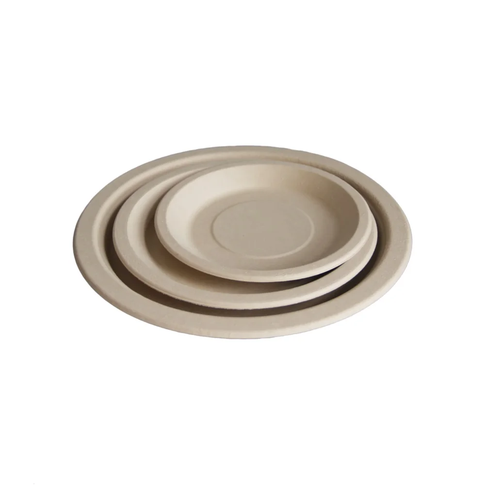 
Disposable Biodegradable Bamboo Fiber 6' Round Plate Lunch Pulp Tray 
