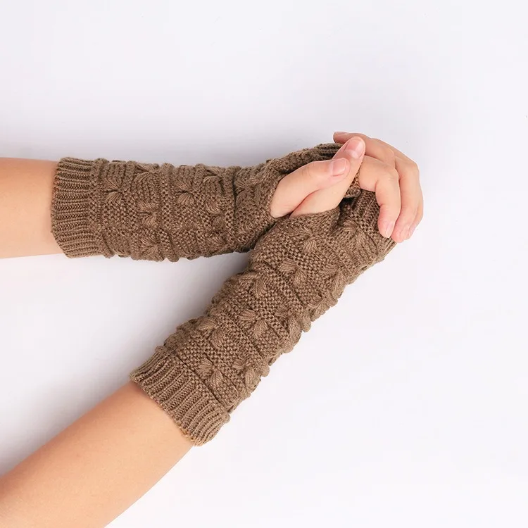 Woolen gloves for winter Knitted warm half finger gloves for women Thick winter sleeves