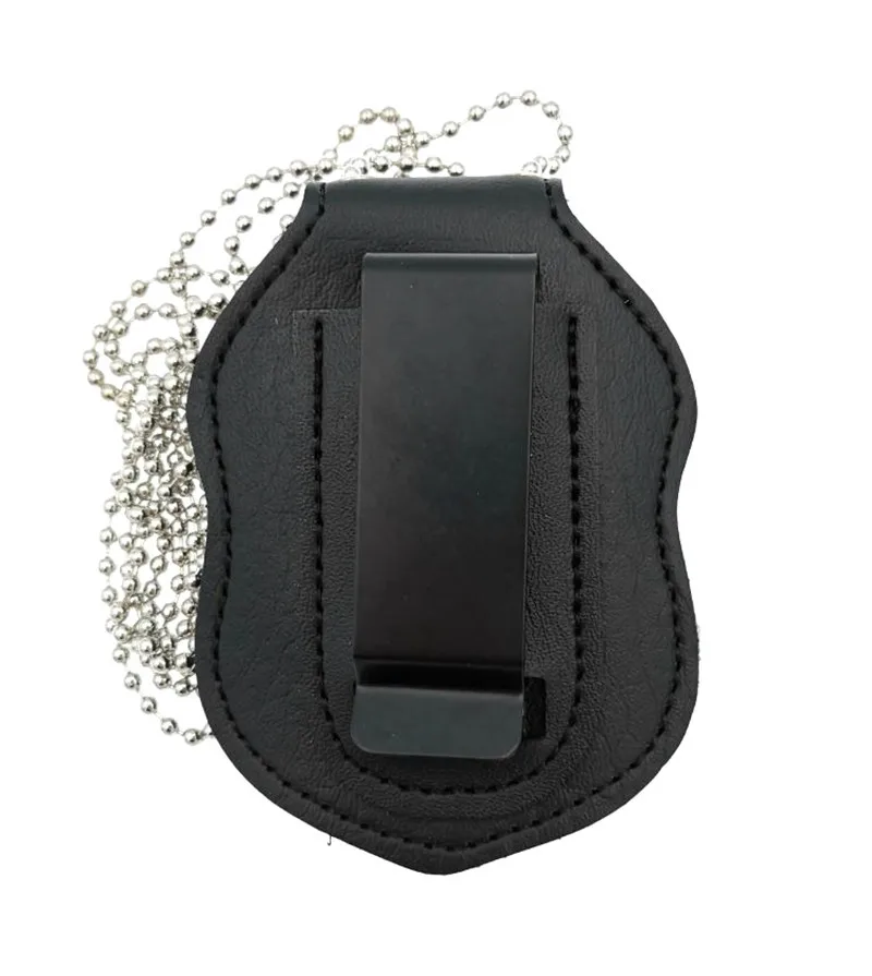 US Detective Badge Leather Holder Belt Clip Leather Necklace Ball Chain Police Badge Holder Cosplay Badge Leather Black