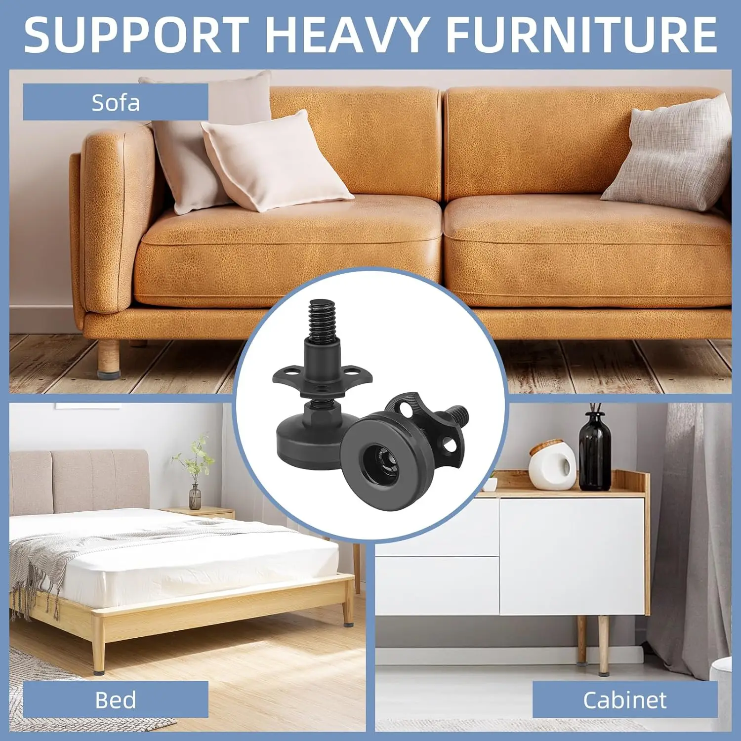 Base 25mm M8  Leveling Feet Kitchen Cabinet PP Height Black  Plastic Swivel coffee table foot furniture legs