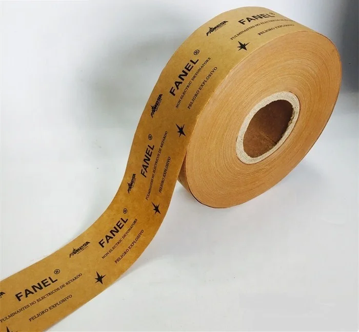 Currency banknote banding heat sealing 40mm printed kraft paper strapping tape roll for wrapping machine use