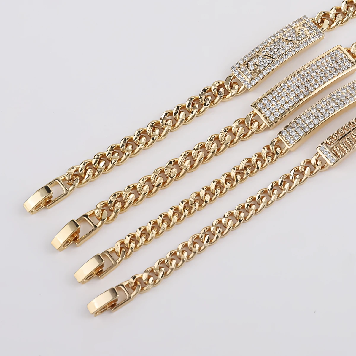 CM YIM luxury pulsera oro para hombres cuban link figaro chain 18 gold plated zircon charm bracelet mens women