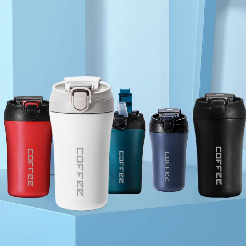 400ml Insulated Coffee Mug Vacuum Flask Milk Coffee Thermos Cup 304 Stainless Steel Straw Thermocup Mini Travel Mug