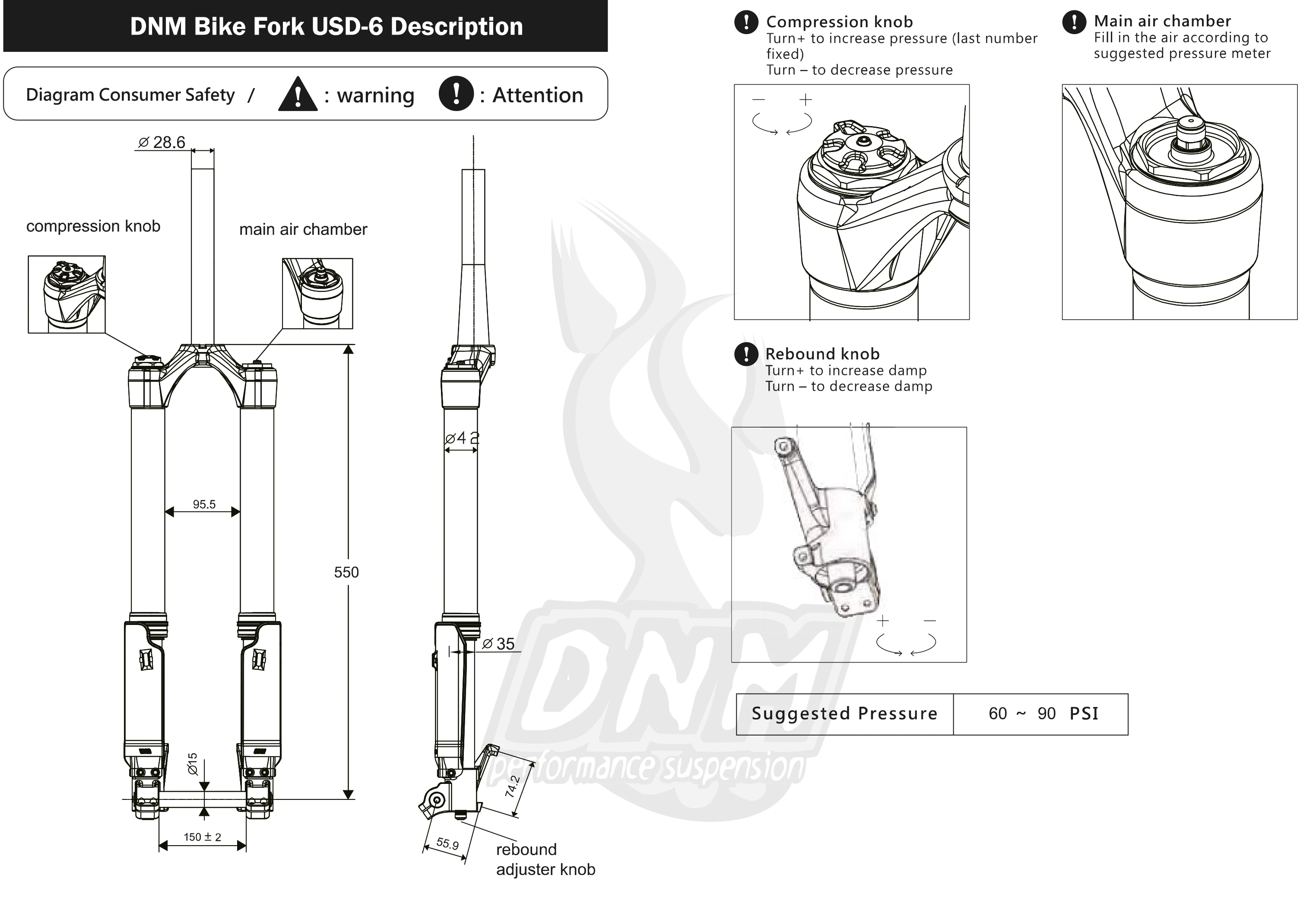  DNM/USD-6FAT 26 ' широкая шина для велосипеда передняя подвеска