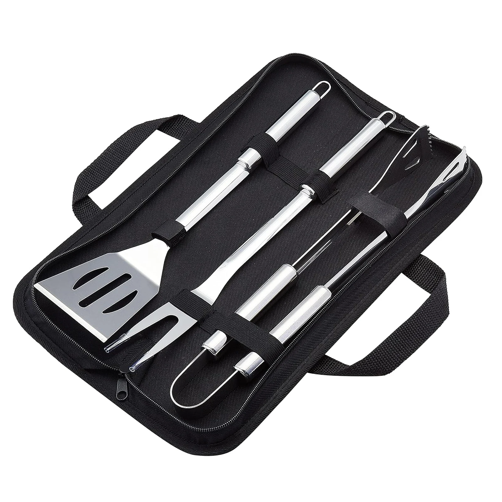 3 pcs Mini Nylon Bag Stainless Steel BBQ Grill Tools Set Barbecue Accessories Utensils Portable Oxford Case for Outdoor Kitchen