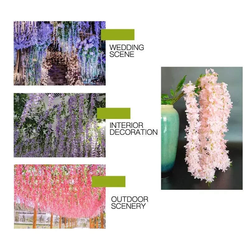 INUNION Factory Wholesale Wedding Decor Silk Vines Garland Artificial Wisteria Flower,Wisteria Hanging Flowers