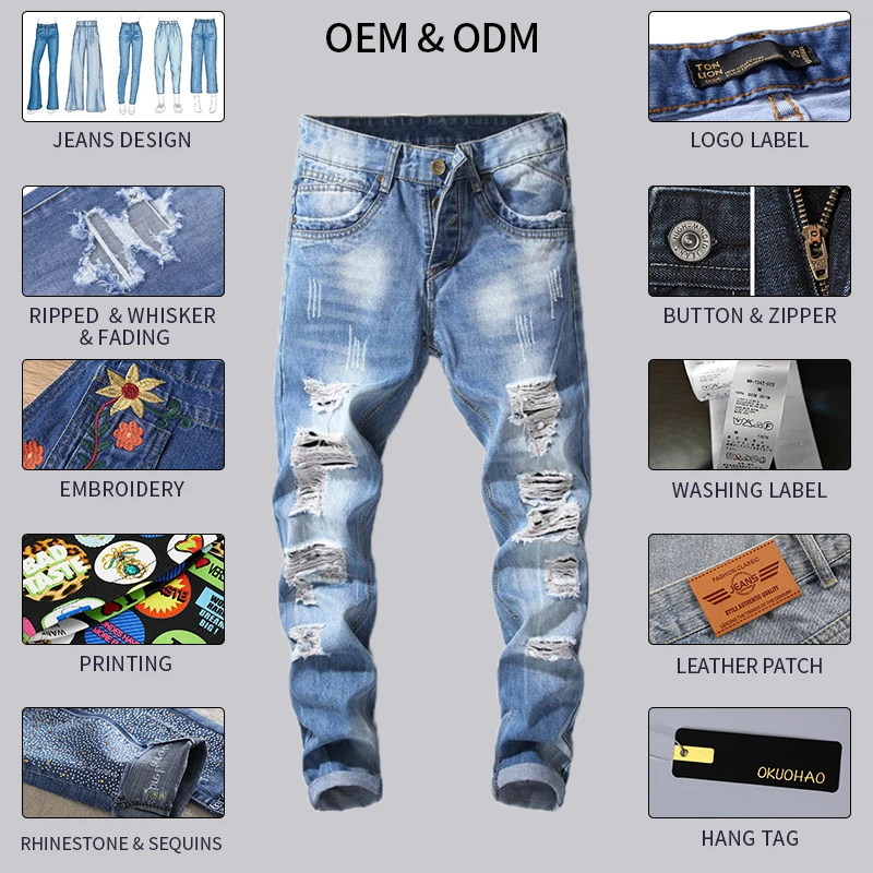 NVFelix Latest Design Distressed Ripped Patchwork Color Block Denim Pants Wholesale Vintage Repaired  Regular Fit Jeans For Men