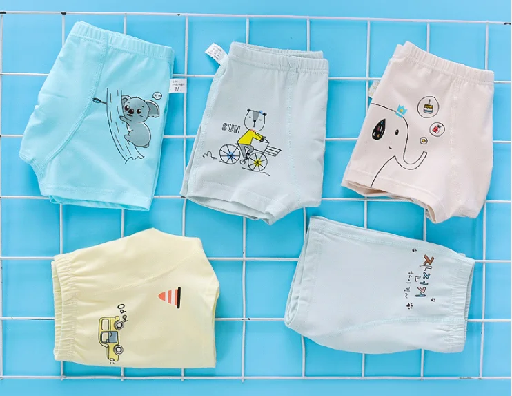4 Pcs Pack Boys&Girls 2-12 Year Cute Cartoon Print Pure Cotton Boxer Shorts Underwear