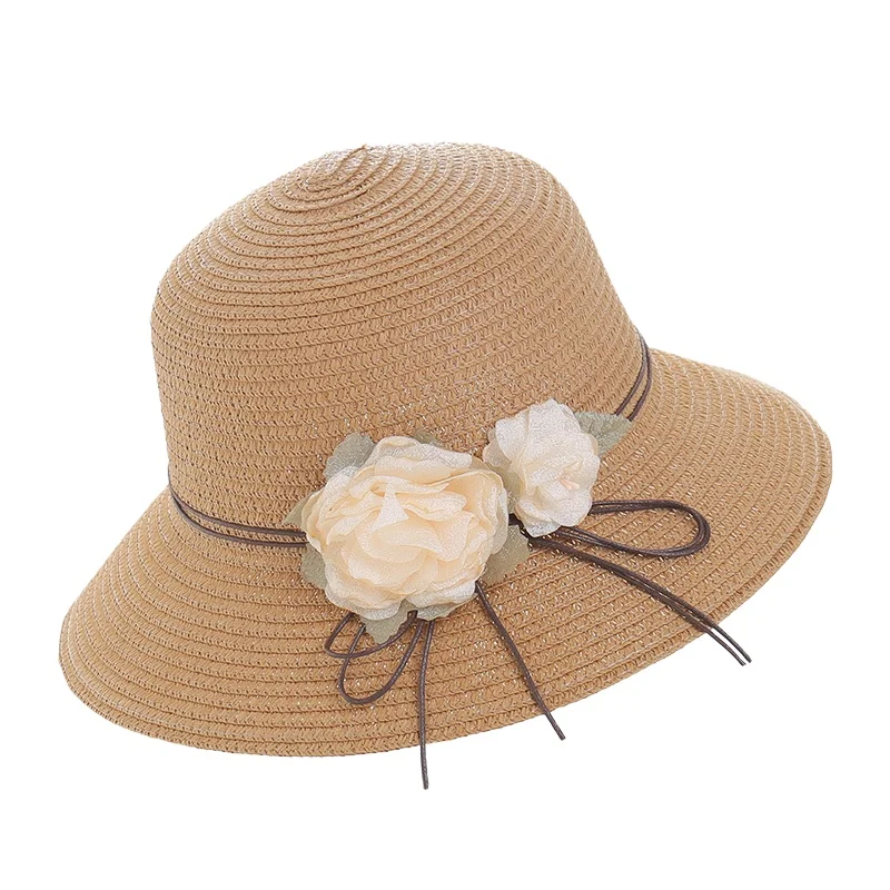female summer sun hat beach with a big straw hat women small fresh flower bucket hat wholesale