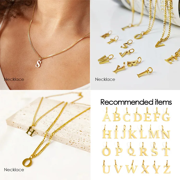PVD Gold Plated Alphabet Initial A-Z Charm Fashion DIY Accessories Letter Pendant Charms Stainless Steel Jewelry