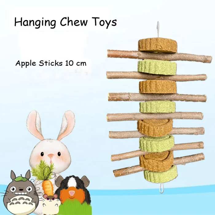 Hay Hanging Heart-Shaped Cake And Bamboo Sticks Treat For Rabbit, Hamsters, Guinea Pigs, Chinchillas & Small Rodents