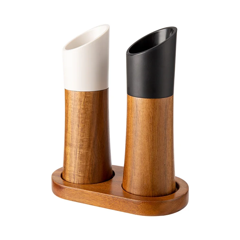 Black and White Pepper Grinder Wood Hand Creative Pepper Ground Pepper Powder Salt Grinding Bottle Seasoning Bottle Jar