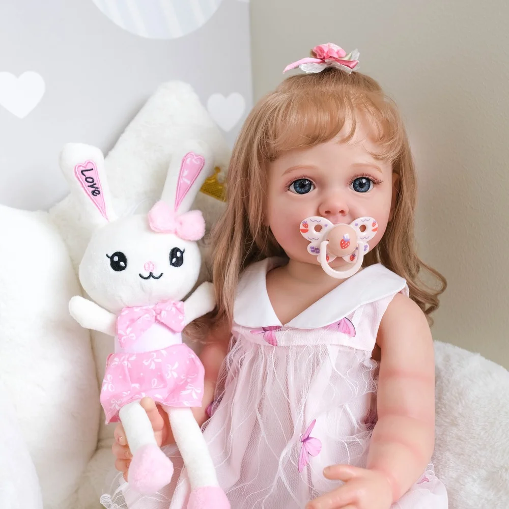 55CM  reborn baby dolls Toddler Girl look like real cute baby Handmade 3D Skin with long hair