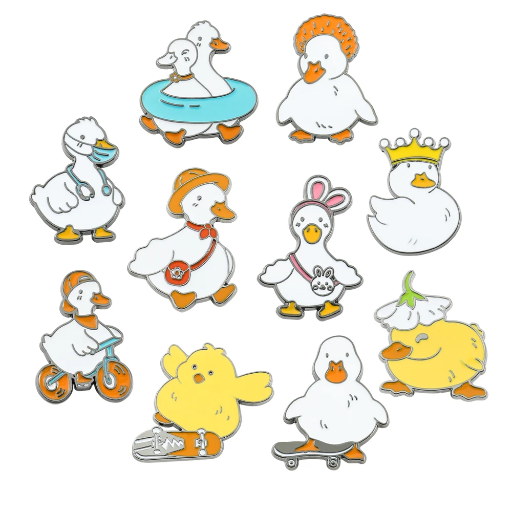 Cute Animal Yellow Duck Brooch Metal Badge White Duck Crown Duck Shape Enamel Pin Brooch