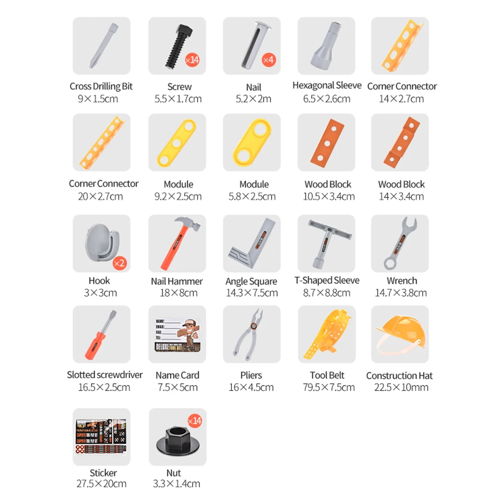 2 IN 1 plastic carpenter tool set kids diy construction deluxe tools set toys