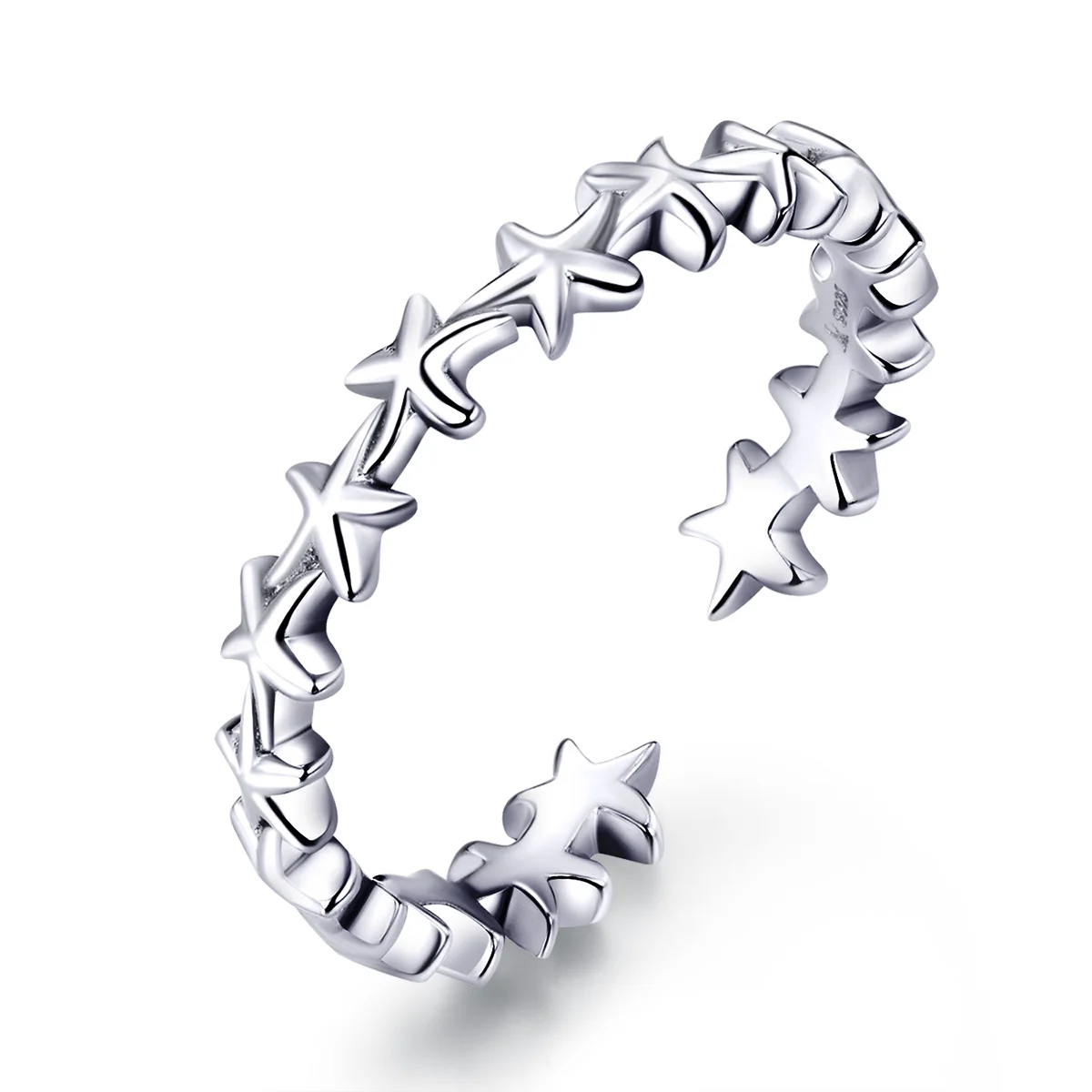 Real 925 Sterling Silver Design Starfish Stackable Finger Rings for Women Adjustable Open Rings Free Size Jewelry SCR607