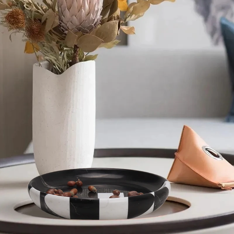 Luxury marble round fruit tray can be customized, household living room desktop storage tray, dessert dry fruit snack tray