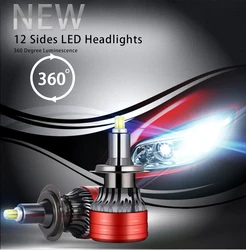 High Quality 6 side 12v 24v h7 car led xenon headlights h4 12000lm light kits universal auto car led lamp