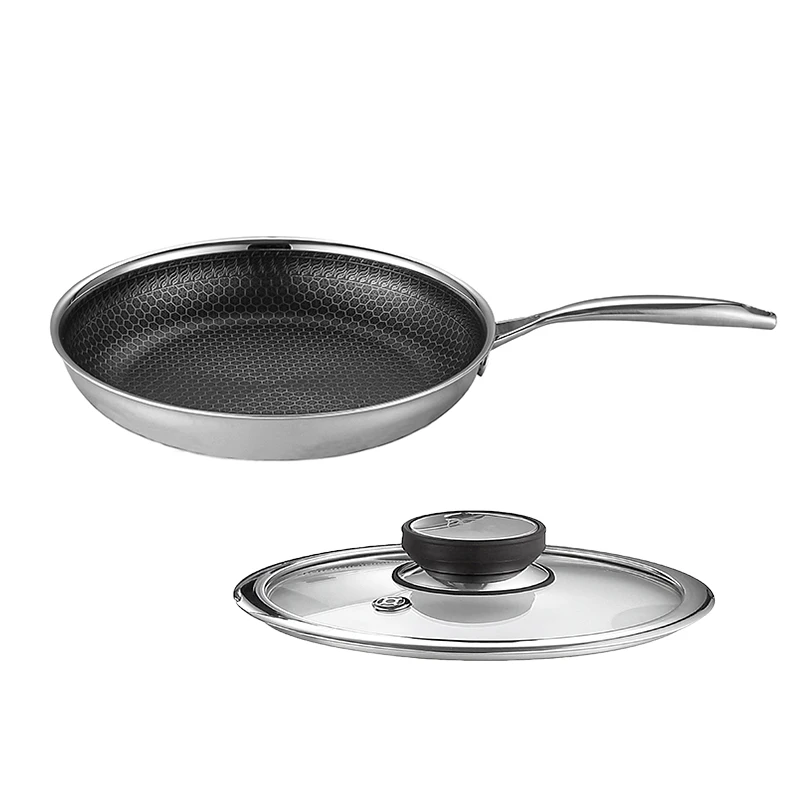Shangwey Cookware Hexlad Honeycomb Coating Frying Pan Triply Stainless Steel Cookware Skillet Pan Nonstick Metal Fry Pan