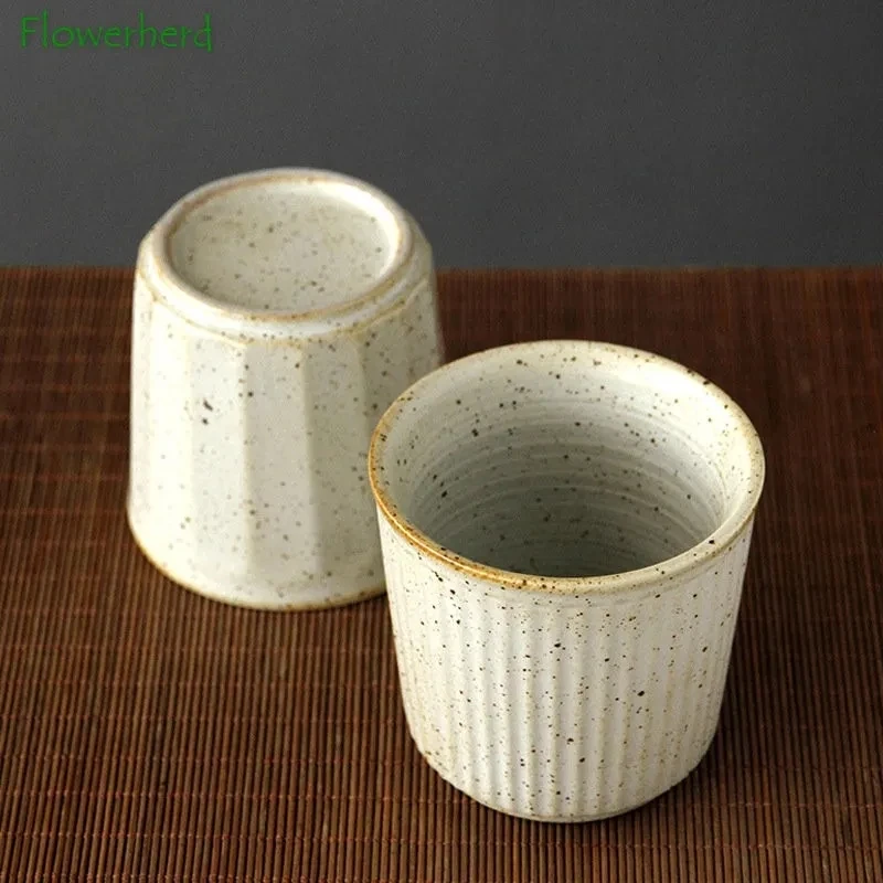oarse Pottery Tea Cup Vertical Stripes Teaware Handmade Retro Water Cup Japanese Handheld Office Ceramic Coffee Milk Tea Cups
