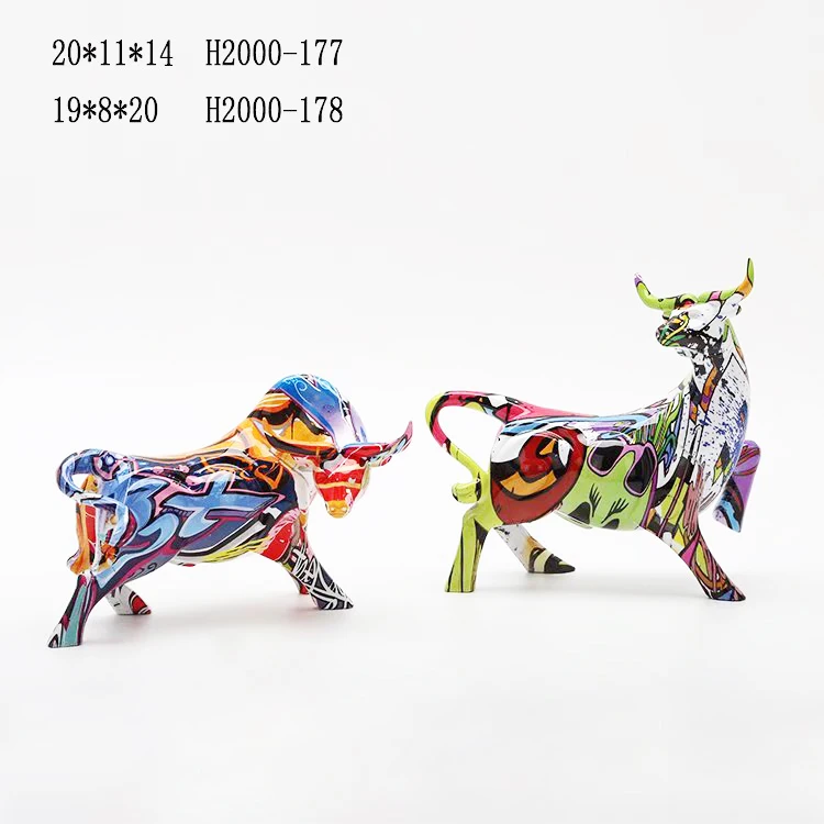 H Home decoration animal ornaments colorful artifacts bull statues resin animal figurines sculpture