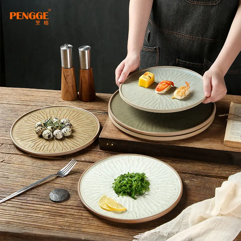 Commercial Japanese Tray Light Luxury Premium Steak Plate Stoneware Plate Round Plate Exquisite Western Ceramic Customized Logo