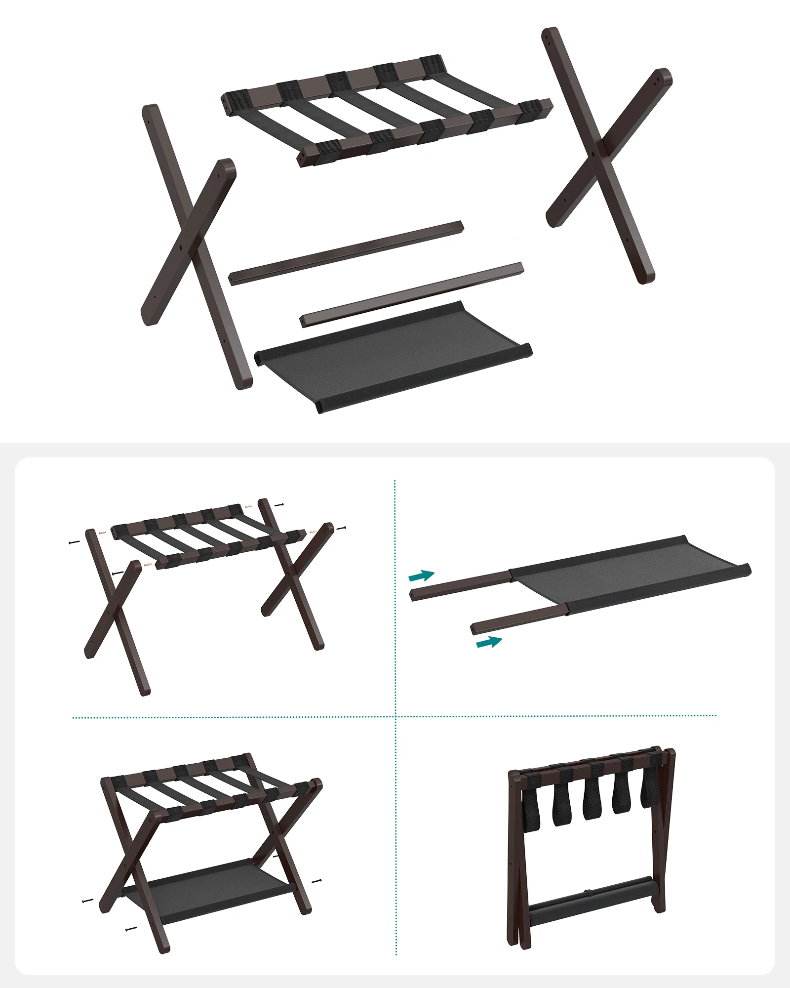 Сверхпрочные Багажники SONGMICS для гостевого номера спальни продажи в отеле Деревянные Чемоданы Складные багажные полки с полкой