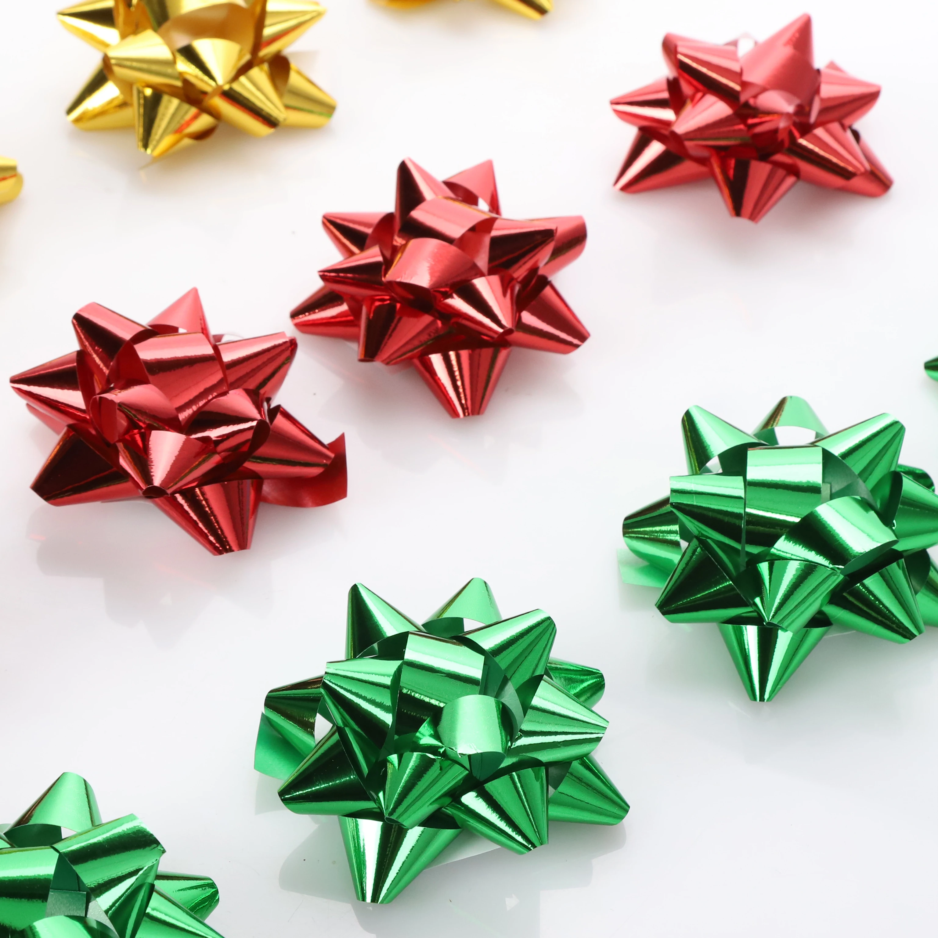 F  metallic color plastic ribbon gift wrap star bow plastic ribbon star bow for gift decoration