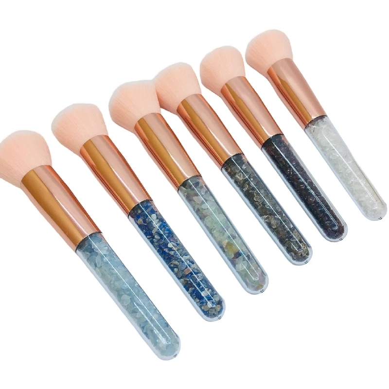 Natural Healing Energy Rose Quartz Crystal Gemstone Custom Luxury Makeup Brushes Set