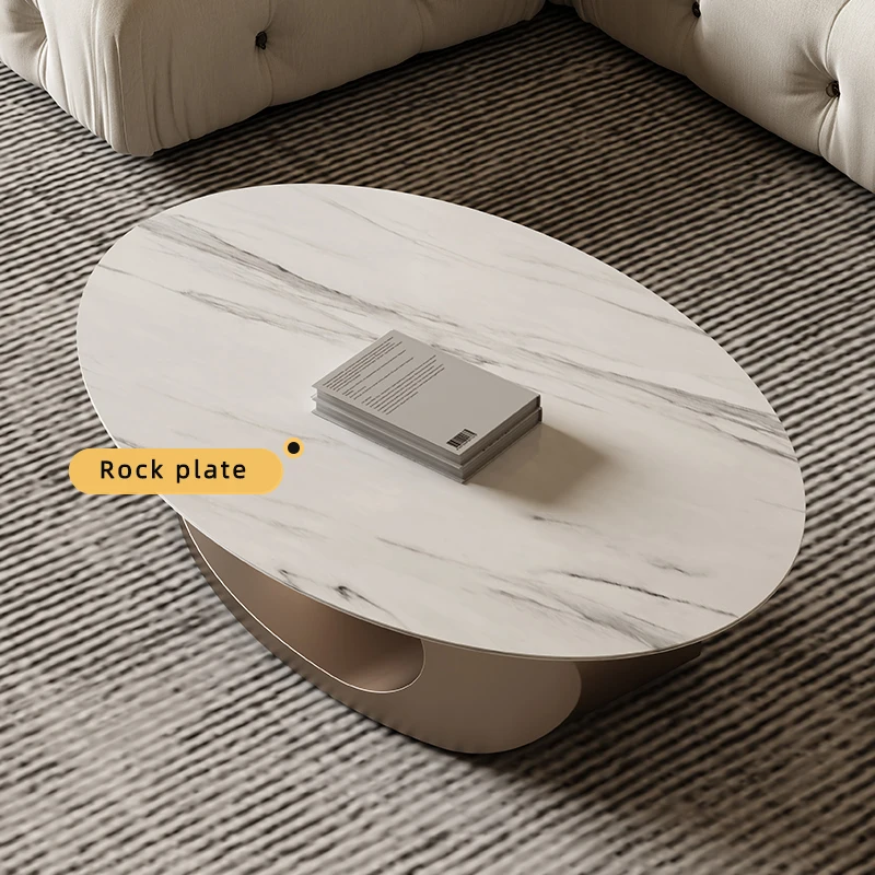 Modern Simple Designer Light Luxury Stainless Steel Oval Rock Board Coffee Table