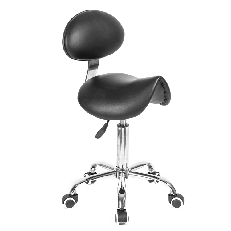 Saddle shape stool with backrest Black PU Leather Chair Dental Saddle