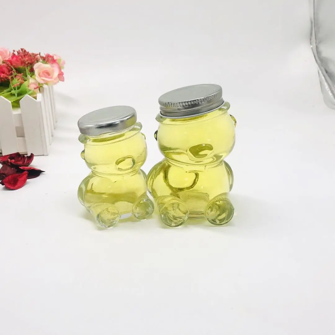 Unique Design Animal  Bear Shape Glass Container Honey Jar Pot Jam Sauce Food Packing Bottle with Screw Lids