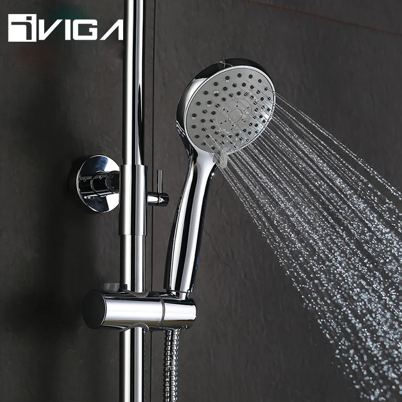 VIGA Factory Thermostatic Shower Set Brass Chrome Luxury Rain Shower Head Thermostatic Bath Shower Mixerer