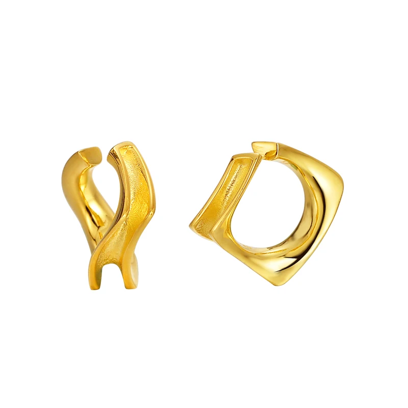 ICEBELA Fashion Jewelry 925 Sterling Silver 18k Gold Plated Neutral Style Simple Double Concave Earrings Without Ear Holes