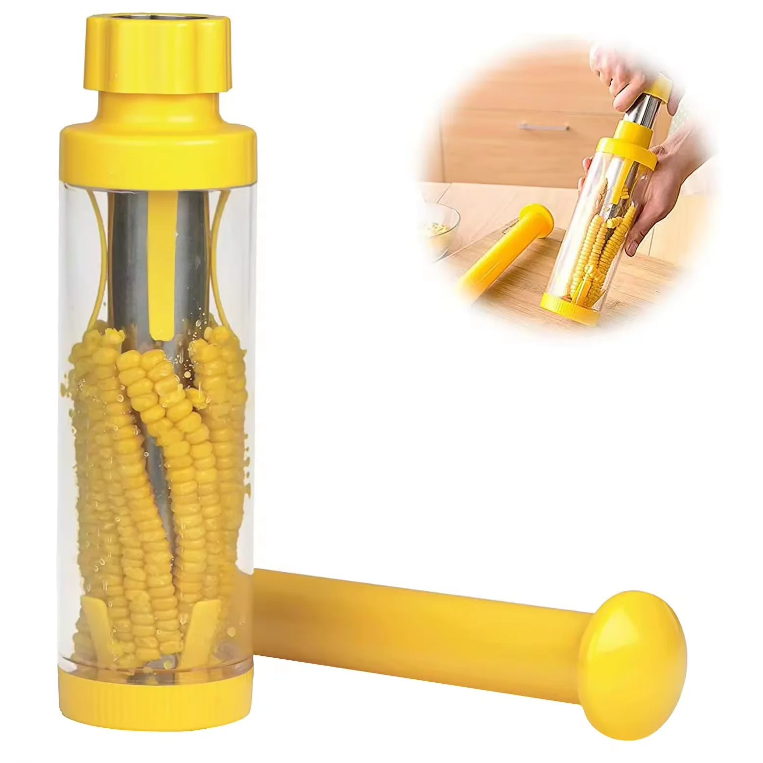 Kitchen Accessories Corn Stripper Stainless Steel Blade Yellow Plastic Handle Corn Stripper Remove Kernels