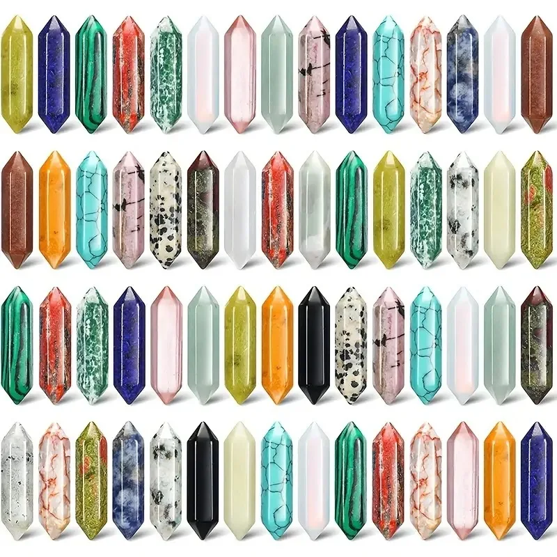 32*8MM Wholesale Jewelry bulk Natural Semi-precious stones Rose Quartz Healing Crystal point Hexagon Necklace Pendant