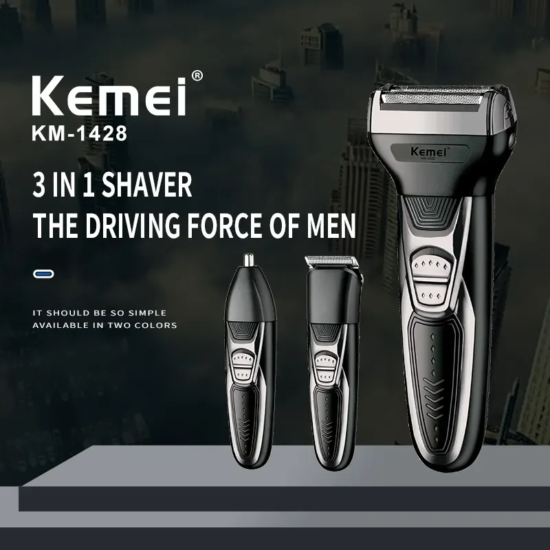 Kemei KM-1428 Usb Rechargeable Electric Shaver Multifunctional Hair Trimmer Lady Shaver 1200MA Three In One Electric Razor