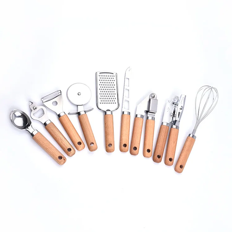 Роскошная текстура древесины 9 шт. Многофункциональный кухонный гаджет набор с венчиком пресс для чеснока консервный нож ложка мороженого Набор ножей сыра