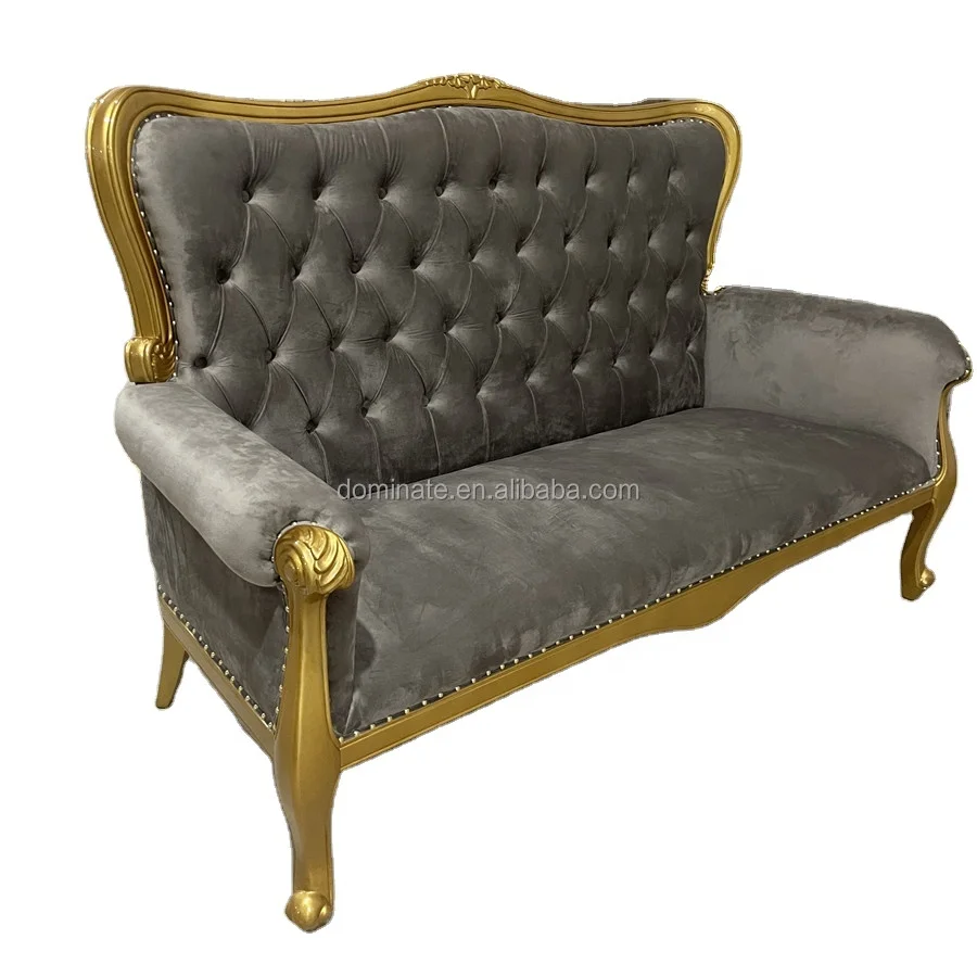 New style golden banquet velvet cloth backrest wooden pattern frame wedding hotel sofa chair